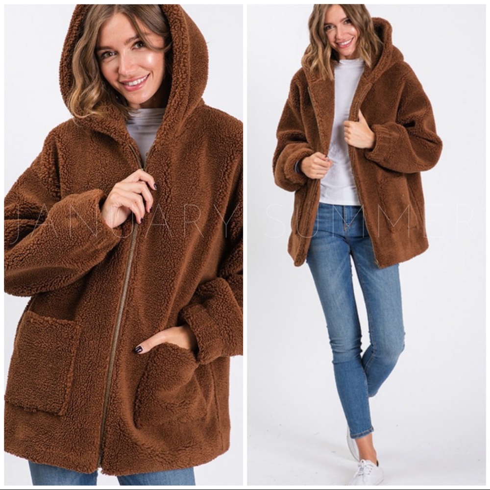 ❄️MOCHA FLEECE TEDDY BEAR JACKET HOODIE - Picture 2 of 3